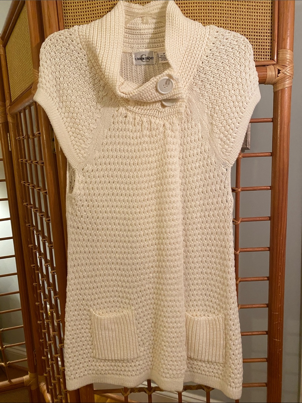Caren Sport Cream Knit Tunic with Buttoned Shawl Collar